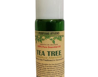 Tea Tree Essential Oil Prediluted with Fractionated Coconut Oil and Ready to Use. Therapeutic Grade Australian Green Glass Roller Bottle