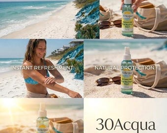 30Acqua Beach Fragrance Spray by Perfume Studio, 2oz Coastal Body Mist, Florida 30A Emerald Coast Scents, Tropical Marine Travel Perfume