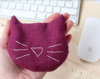 Repose poignet pour souris en forme de chat rempli de graines de lin Petit coussin bien-être Chat Bouillotte sèche Pour pad et souris