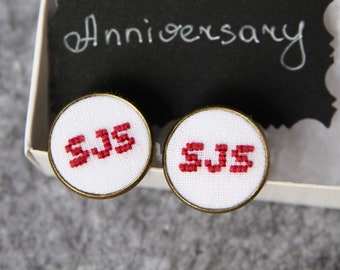 Cotton anniversary gift for him 2nd Anniversary gift for him Custom Monogram Cufflinks Personalized Cufflinks Embroidered wedding Cufflinks