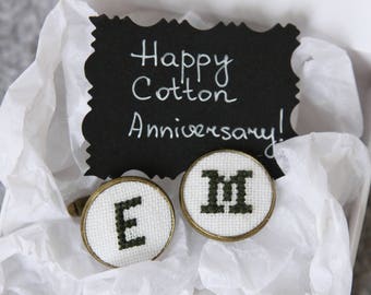 Cotton anniversary gift for him Personalized gift for him Embroidered cufflinks Wedding anniversary gift for him FREE TRACKING SHIPMENT