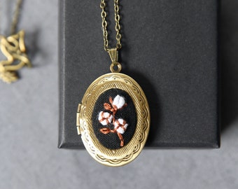 Cotton anniversary gift for wife 2nd wedding anniversary gift for her Locket with photos Cotton flowers Custom locket