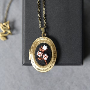 Cotton anniversary gift for wife 2nd wedding anniversary gift for her Locket with photos Cotton flowers Custom locket