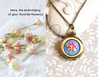 Custom flower locket necklace Personalized floral jewelry Custom gift Family Photo locket 4 photos locket Personalized gift for her