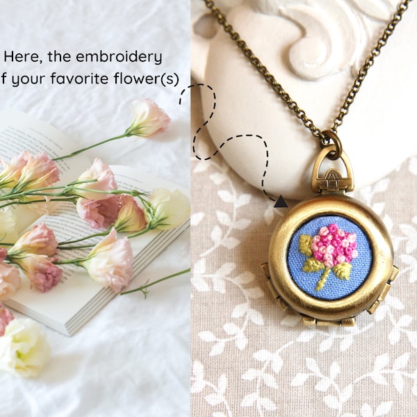 Custom flower locket necklace Personalized floral jewelry Custom gift Family Photo locket 4 photos locket Personalized gift for her