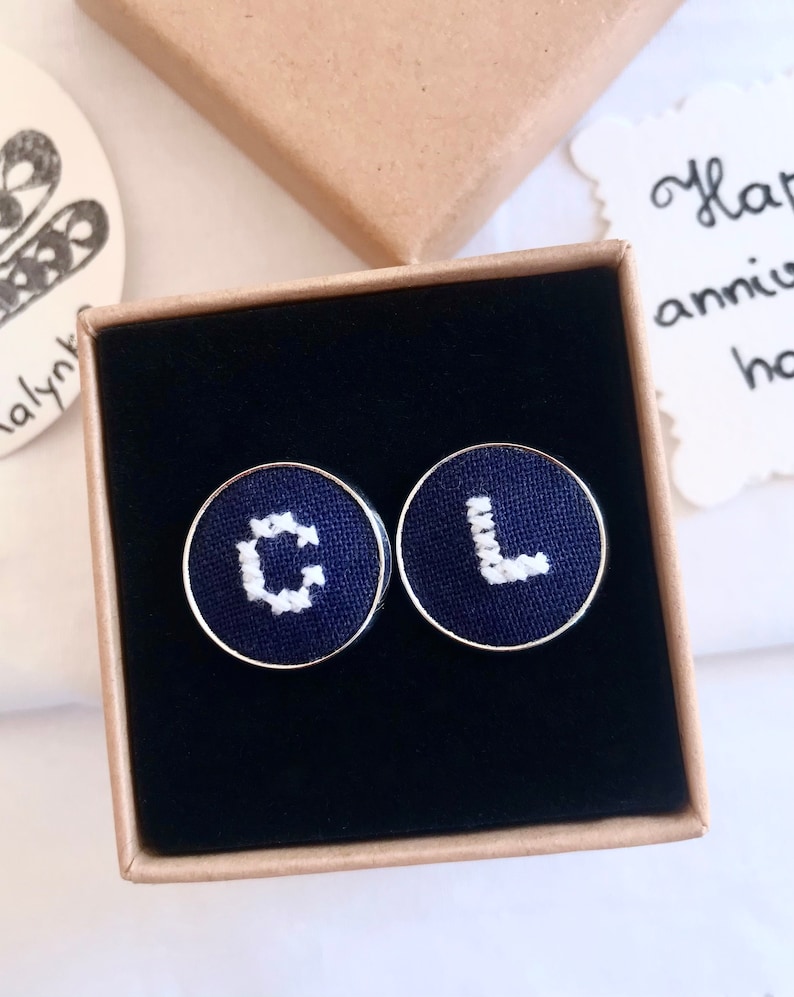 Personalized gift for him Embroidered cufflinks Cotton anniversary gift for him Wedding anniversary gift Gift for dad FREE TRACKING SHIPPING image 7