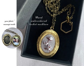 Cotton anniversary gift for wife 2nd wedding anniversary gift for her Locket with photos Cotton flowers Custom locket