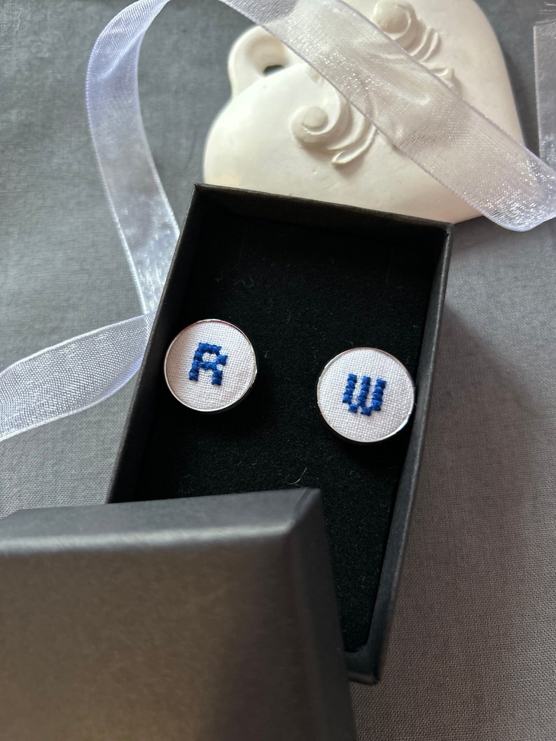 Personalized gift for him Embroidered cufflinks Cotton anniversary gift for him Wedding anniversary gift Gift for dad FREE TRACKING SHIPPING image 1