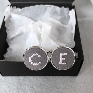 Personalized gift for him Embroidered cufflinks Cotton anniversary gift for him Wedding anniversary gift Gift for dad FREE TRACKING SHIPPING image 5