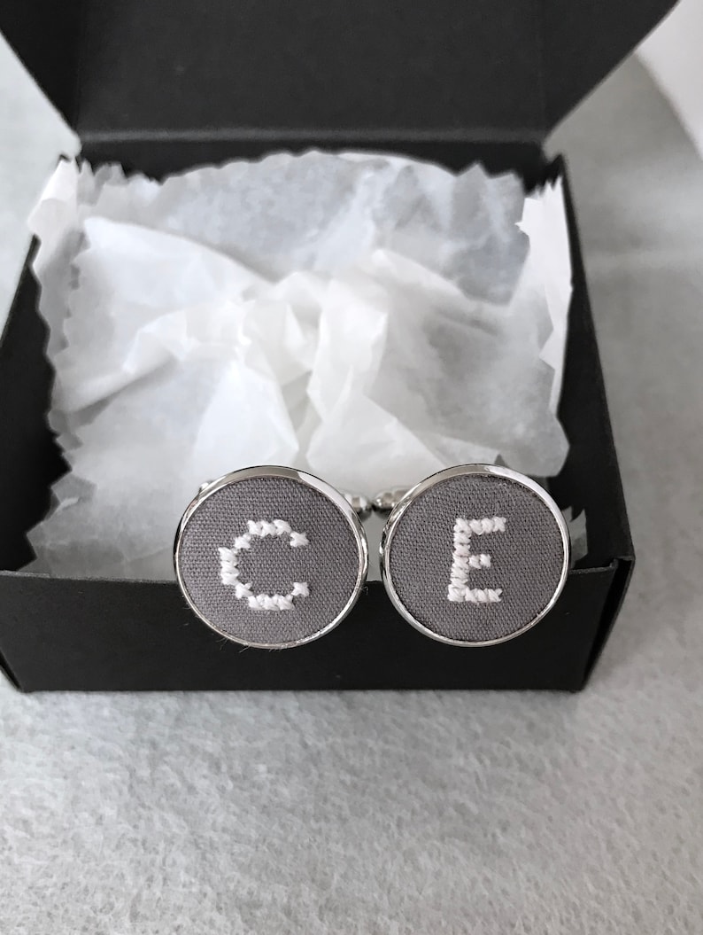 Personalized gift for him Embroidered cufflinks Cotton anniversary gift for him Wedding anniversary gift Gift for dad FREE TRACKING SHIPPING image 5