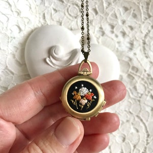 Hand Embroidered Moon and flowers necklace Family Photo locket 4 photos locket Memorial Gift Personalized gift Moon and Stars necklace image 7