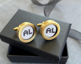 Regalo de San Valentín para él Regalo del día del padre Regalo personalizado para él Gemelos bordados a mano personalizados Regalo de aniversario de bodas de algodón