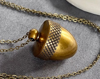 Collar de bellota, medallón de bellota, collar personalizado, medallón con mensaje secreto, joyería de bellota, regalo de Navidad para ella o para él, joyería de otoño