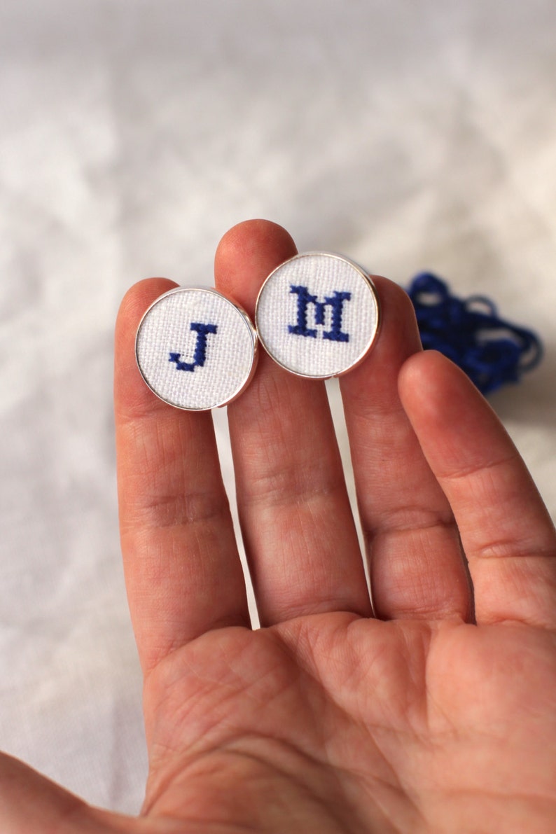 Personalized gift for him Embroidered cufflinks Cotton anniversary gift for him Wedding anniversary gift Gift for dad FREE TRACKING SHIPPING image 4