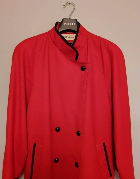Beautiful 80's red wool full length military coat