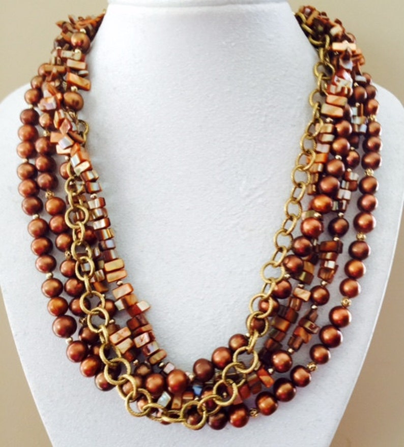 Brown Pearl Necklace Brown Freshwater Pearl Necklace Brown Etsy