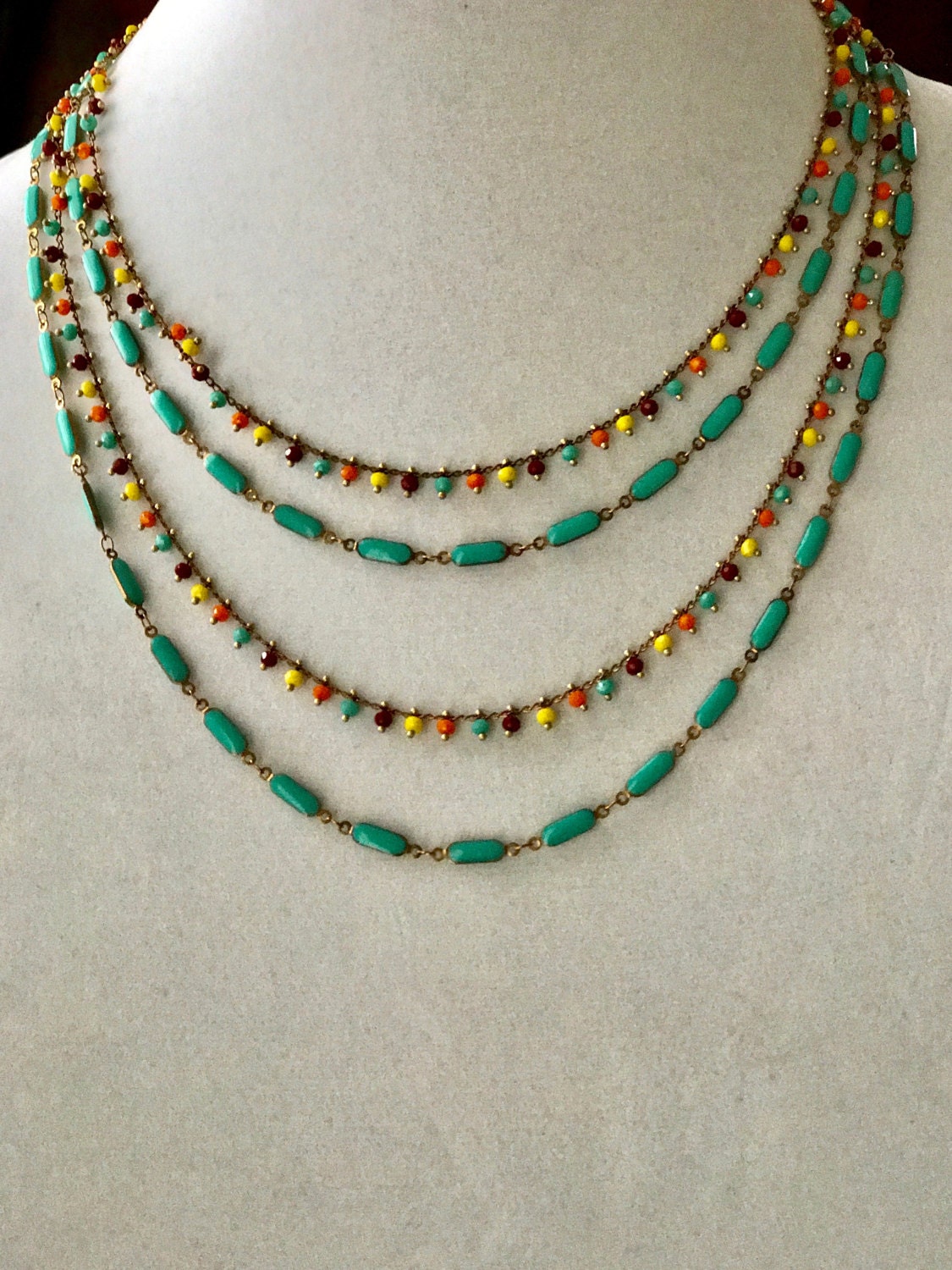 Brass Mixed Bead Necklace Multicolor Turquoise & Brass Etsy