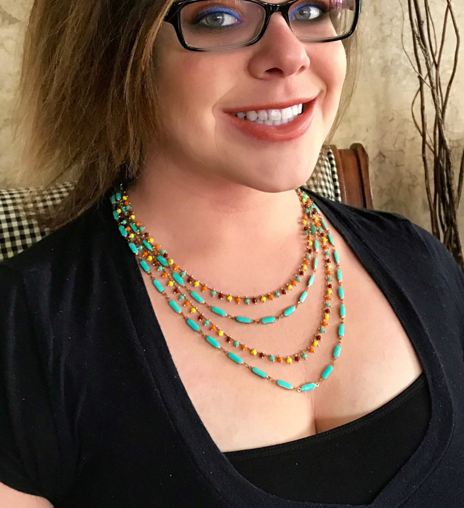 Brass Mixed Bead Necklace Multicolor Turquoise & Brass Etsy