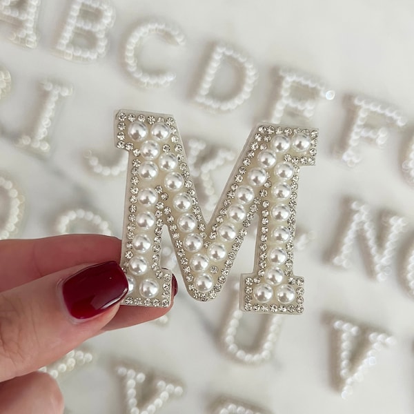 High Quality White Pearl Diamond Letter Patches - Entire Alphabet Available. Pearl Alphabet Letters. Diamond Alphabet Patches. *ADHESIVE*