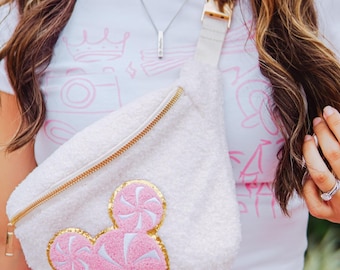 Peppermint Mouse  Sherpa Fanny Pack // RTS // Theme Park Belt Bag // Custom // Holiday Bag