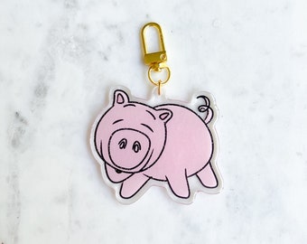 Toy Pig Bag Charm: Glitter Epoxy, Gold Hardware