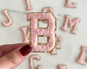High Quality Pink Letter Patches - Entire Alphabet Available. Chenille Letters with Adhesive backing. Adhesive Chenille Letter Patches.