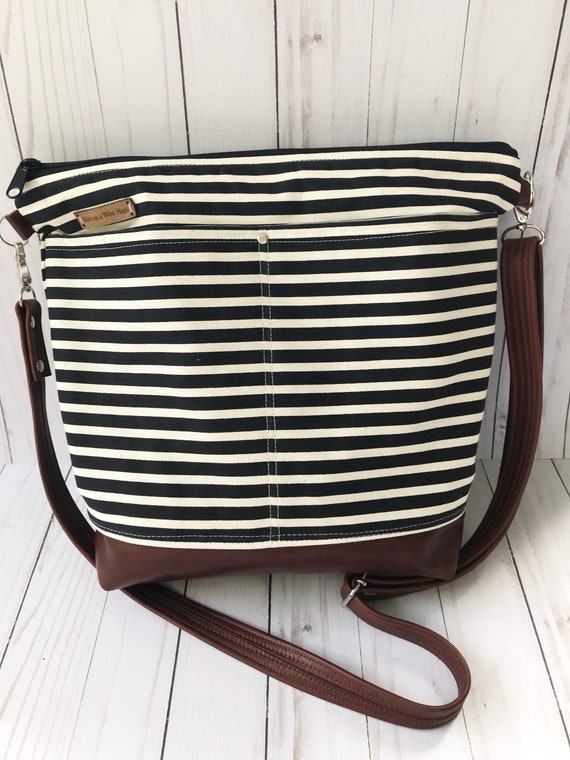 crossbody bag striped bag black and white bag fabric and | Etsy