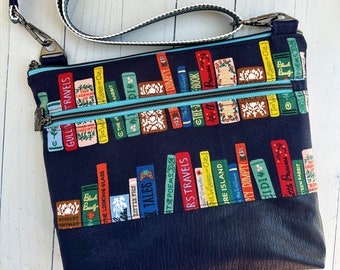 Rifle paper co bag,Book club curio fabric , crossbody bag with credit card slots,gift for book lover, librarian, teacher