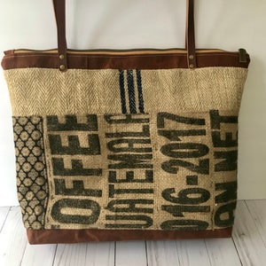 Waxed canvas tote bag\\weekender bag\\burlap tote bag//coffee tote bag//bark cloth bag