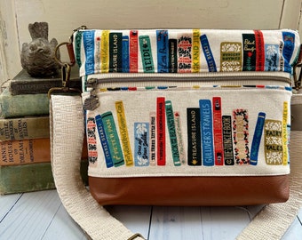 Rifle paper co bag, Rifle paper co canvas, small crossbody, curio book fabric, gift for book lover