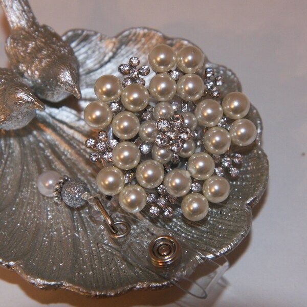 Jeweled ID Badge Holder- Designer Badge Pulls- Pearl and Crystal Badge Reels