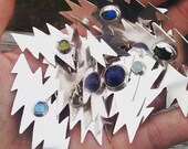 Sterling Silver 13 Point Bolt and Gemstone Pin, Stone pin, Hat pin, Grateful Dead Hatpin, 13 Point Lightning Bolt,