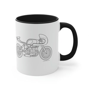 BMW R80 Cafe Racer Taza de café con acento de color, 11 oz