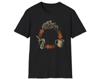 Coffee Gas Ride Repeat T-Shirt, Motorcycle Cafe Racer Design