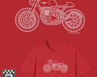 Honda Cafe Racer Blueprint T-Shirt, Vintage Motorcycle Fan Gift