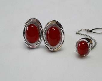 Vintage-Style Gift Cufflinks Carnelian Gemstones /& Sterling Silver Handmade
