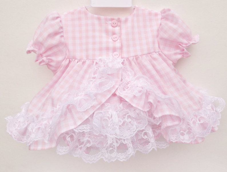 Frilly Baby Pink Gingham Dress, Ruffle Bum Panty, Frilly Socks, Fancy