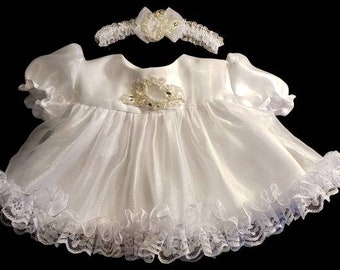 Beautiful Satin  Chiffon and Lace Christening, Wedding Special Occasion Frilly Dress Set