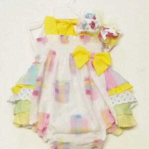 Shirred Rufflle Bum Vintage Style Baby Sunsuit