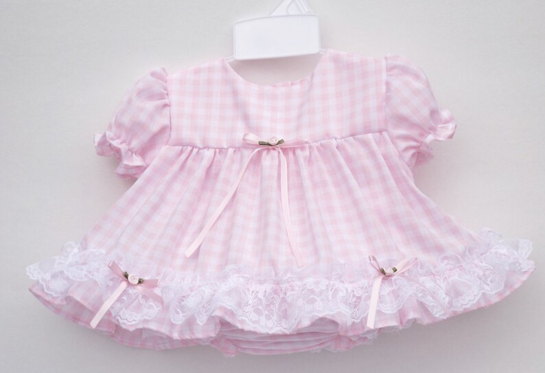 Frilly Baby Pink Gingham Dress, Ruffle Bum Panty, Frilly Socks, Fancy
