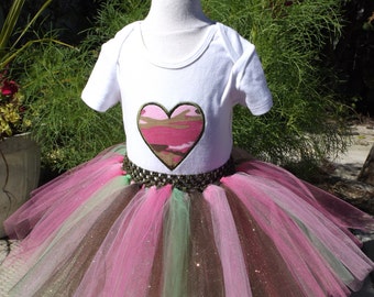 Camo Girl 3pc Tulle Tutu Skirt Applique Body Suit or Tee