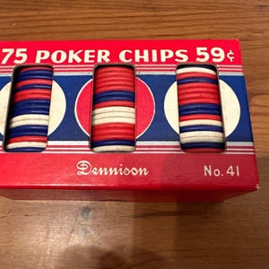 ヴィンテージ ゲーム DENNISON NO. 41 75 赤白青ポーカー チップ 箱入り
