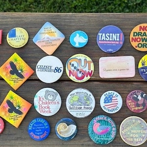 Mixed Pin Back Lot (50+) Vintage Junk Draw Peace, Anti War, Protest Pacifist