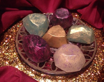 Idaho Soap Jewels, Diamond Cut Hand Milled, Hand Painted in Cosmetic Safe Mica Colors, Holiday Soap Gems