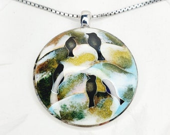 Enamel Sallow Birds Necklace Hot enamel pendant Cloisonne silver jewelry Romantic enamel jewelry Valentine pendant