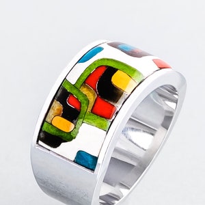 Statement hot enamel ring Cloisonne jewelry enamel band ring Abstract enamel ring