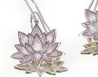 Pink Lotus hot enamel earrings Dangle earrings Vitreous jewelry Yoga earrings Valentine Day gift