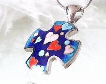 Hot enamel cross pendant with hearts Hot enamel jewelry Cloisonne cross Christian jewelry