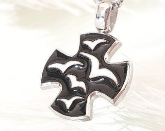 Bird Cloisonne cross pendant Hot enamel jewelry cross Sterling silver Christian jewelry Easter Xmas gift