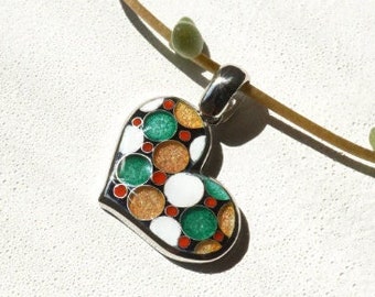 Small heart pendant hot enamel pendant Cloisonne enamel necklace Abstract jewelry  Cloisonne jewelry Valentine Day gift